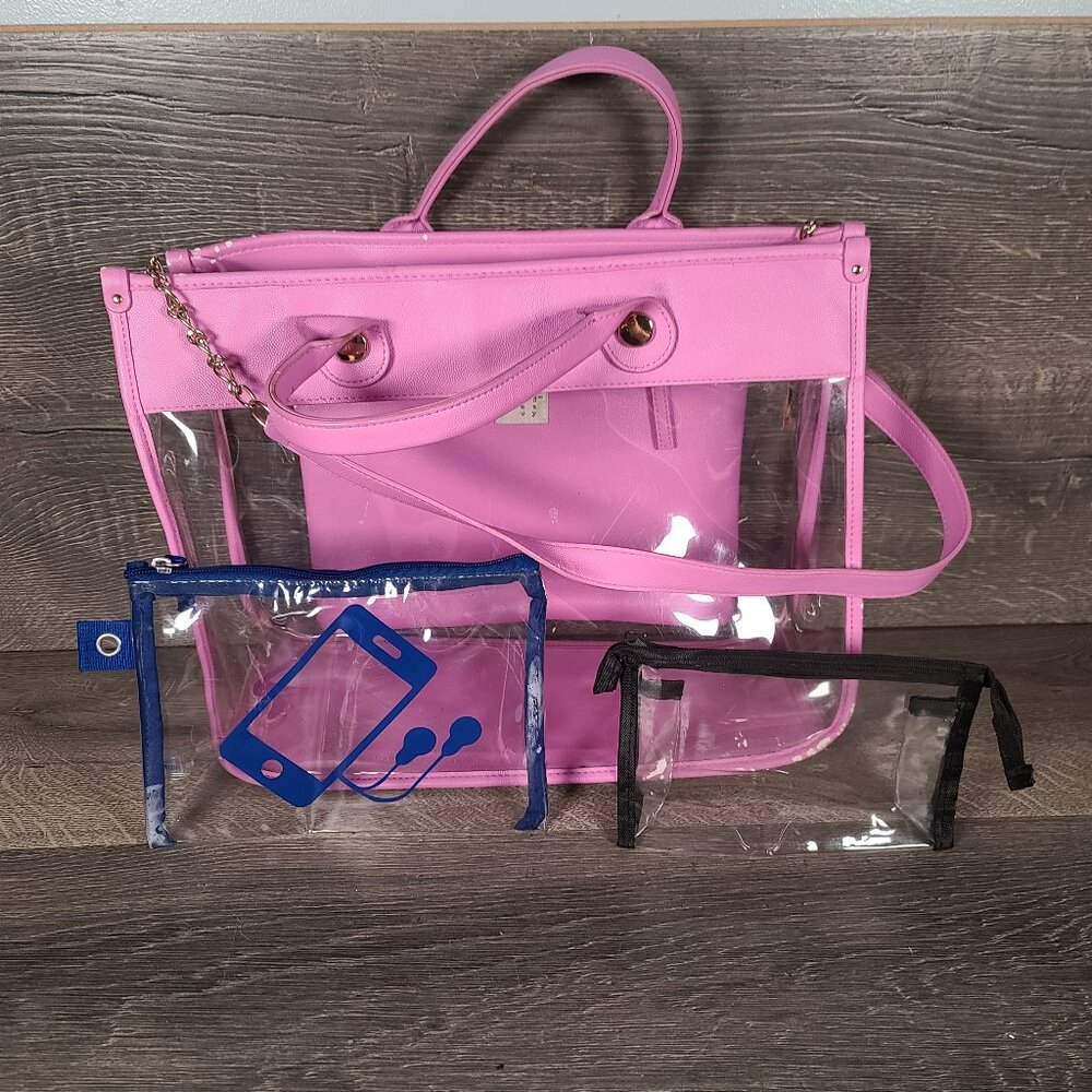Target Brand A New Day Clear Tote Handbag Opera Mauve With 2 additional bags